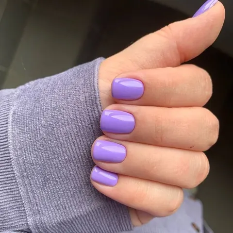 Manicura semipermanente en lila sobre uñas cortas